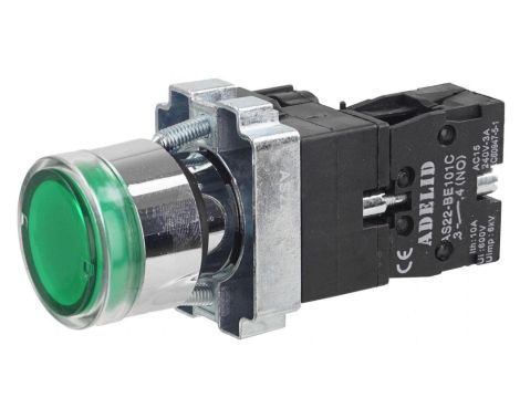 Przycisk sterowniczy podświetlany zielony START z metalowym kołnierzem AS22-BW3361L