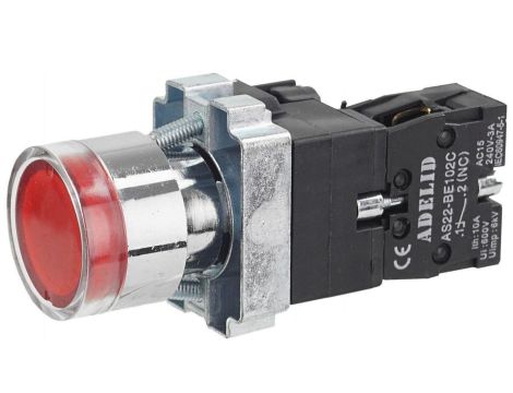 Przycisk sterowniczy podświetlany czerwony STOP z metalowym kołnierzem AS22-BW3362L