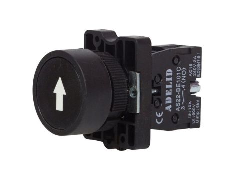 Przycisk sterowniczy czarny z białą strzałką plastikowy AS22-EA3351