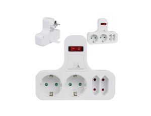 Gniazdko prądowe Maclean, Poczwórne z wyłącznikiem, Nóżką stabilizującą, Typu schuko, 2x2.5A, 2x16A, MCE224 G