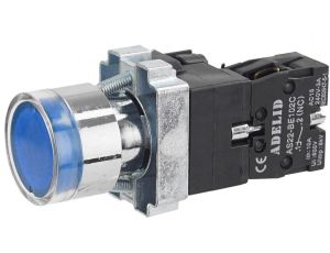 Przycisk sterowniczy podświetlany niebieski z metalowym kołnierzem AS22-BW3661L