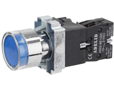 Przycisk sterowniczy podświetlany niebieski z metalowym kołnierzem AS22-BW3661L