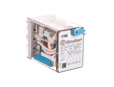 Przekaźnik przemysłowy 4P 7A 24V DC przycisk testujący LED mechaniczny wskaźnik zadziałania 55.34.9.024.0094