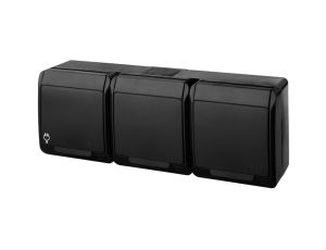 HERMES Gniazdo natynkowe potrójne z uziemieniem 3x2P+Z IP44 czarne 0323-09