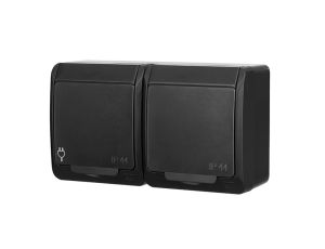 HERMES Gniazdo hermetyczne natynkowe podwójne z uziemieniem 2x2P+Z schuko IP44 czarne 0325-09