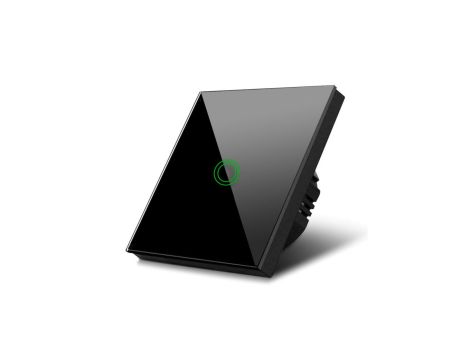 Dotykowy włącznik światła Maclean, pojedynczy, schodowy, krzyżowy, szklany, czarny z okrągłym podśw. przycisku, 86x86mm, MCE710B