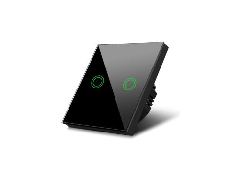 Dotykowy włącznik światła Maclean, podwójny, schodowy, krzyżowy szklany, czarny z okrągłym podśw. przycisku, 86x86mm, MCE711B