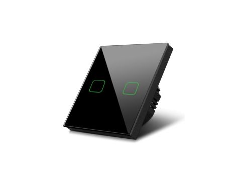 Dotykowy włącznik światła Maclean, podwójny, schodowy, krzyżowy szklany, czarny z kwadratowym podśw. przycisku, 86x86mm, MCE712B