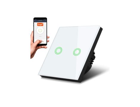 Dotykowy włącznik światła Maclean, podwójny, SMART, Tuya APP, szklany, biały z okrągłym podśw. przycisku, 86x86mm, MCE714W