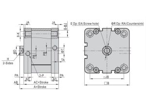 Siłownik pneumatyczny kompaktowy, D80x50 ISO21287, z gwintem wewnętrznym