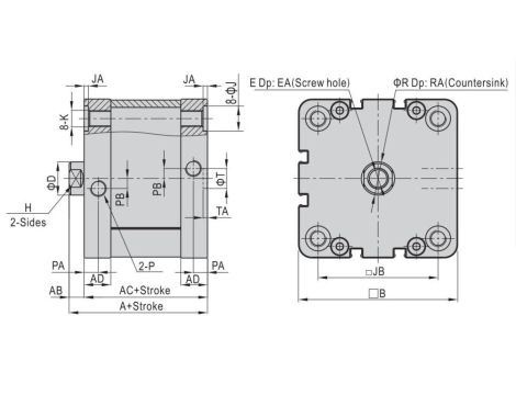 Siłownik pneumatyczny kompaktowy, D80x50 ISO21287, z gwintem wewnętrznym