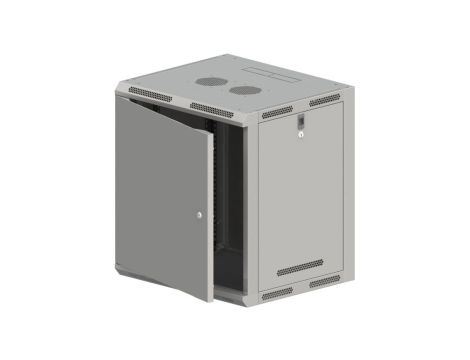 Szafa rack wisząca 19 cali 15U 600x500, niedzielona, drzwi metalowe, kolor szary FLAT PACK
