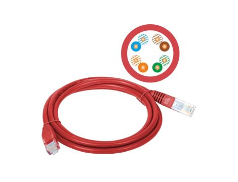 Patch-cord U/UTP kat.5e PVC 3.0m czerwony KKU5CZE3