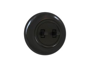 Włącznik światła podtynkowy podwójny z ramką 10AX 250V IP20 czarny połysk