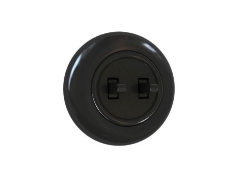 Włącznik światła podtynkowy podwójny z ramką 10AX 250V IP20 czarny połysk