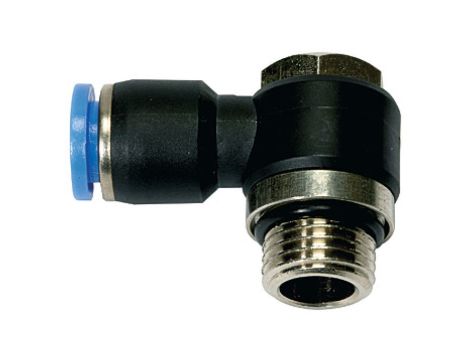 Złączka pneumatyczna wtykowa kątowa banjo G 1/8 GZ do węża fi 10 mm, tworzywo sztuczne