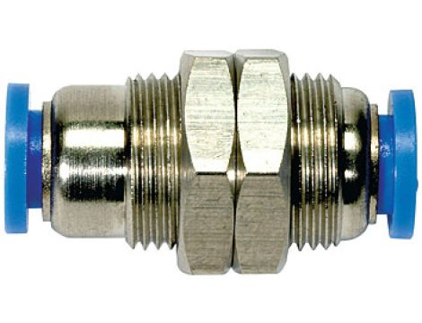 Złączka pneumatyczna wtykowa grodziowa M24 do węża fi 14 mm, mosiądz niklowany