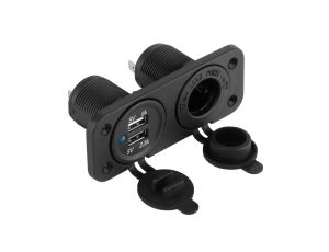 Gniazdo do zapalniczki samochodowej 12V/24V + ładowarka samochodowa 2x USB 5V / 2,1A + 1A do montażu