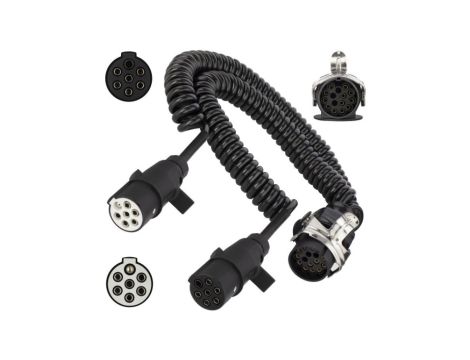 Spiralny adapter kablowy QLY-s do naczepy 24V wtyk 15-pin / 2 plastikowe wtyki 7-pin typu N+S 4m