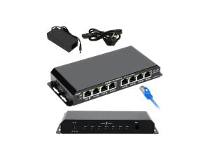 Switch PoE 7x Gigabit PoE, 1x Uplink RJ45, Zasilacz 24V 2.5A, Moc 60W Extralink KRATOS