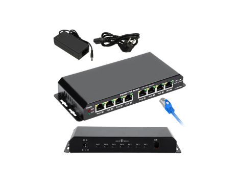 Switch PoE 7x Gigabit PoE, 1x Uplink RJ45, Zasilacz 24V 2.5A, Moc 60W Extralink KRATOS