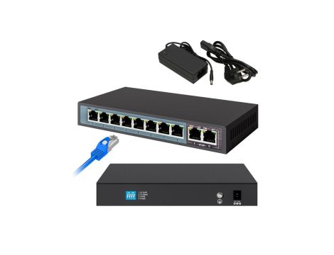 Switch PoE 8x Gigabit PoE/PoE+, 2x RJ45 Uplink Gigabit, 96W Extralink PERSES