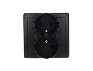 Simon Basic Gniazdo wtyczkowe z uziemieniem podwójne, monoblok, z przesł.torów prądowych zac.śrubowe czarny kompletne BMGZ2Z/49