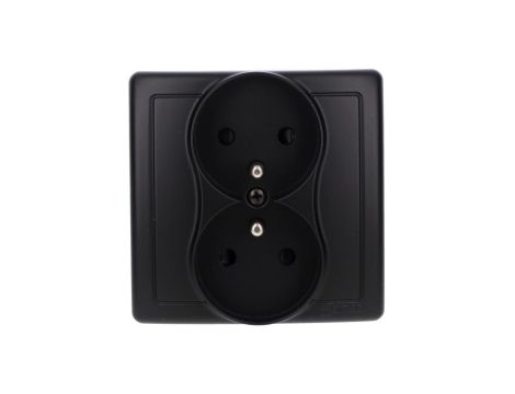 Simon Basic Gniazdo wtyczkowe z uziemieniem podwójne, monoblok, z przesł.torów prądowych zac.śrubowe czarny kompletne BMGZ2Z/49