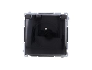 Simon Basic Gniazdo wtyczkowe z uziem., z przesł. torów prąd, IP44 (moduł) zaciski śrubowe klapka transp. czarny BMGZ1BZ.01/49A