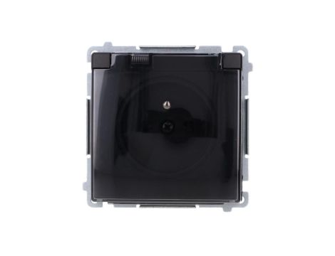 Simon Basic Gniazdo wtyczkowe z uziem., z przesł. torów prąd, IP44 (moduł) zaciski śrubowe klapka transp. czarny BMGZ1BZ.01/49A