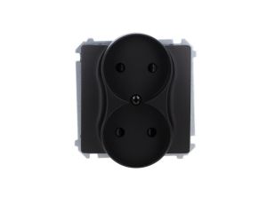 Simon Basic Gniazdo wtyczkowe podwójne bez uziemienia (moduł) z przesł. torów prąd.,16A, 250V, zac. śrubowe czarny BMG2MZ.01/49