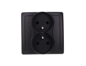 Simon Basic Gniazdo wtyczkowe z uziemieniem podwójne, monoblok, 16A, 250V, zaciski śrubowe, kompletne czarny BMGZ2/49