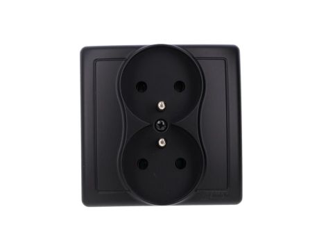Simon Basic Gniazdo wtyczkowe z uziemieniem podwójne, monoblok, 16A, 250V, zaciski śrubowe, kompletne czarny BMGZ2/49