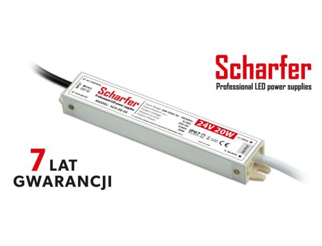Zasilacz led 24V 20W Scharfer hermetyczny IP67 7 lat gwarancji