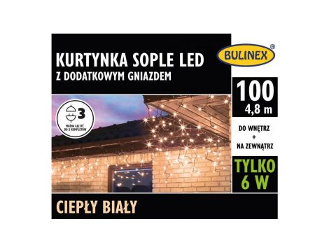 Lampki Bulinex 100led białe ciepłe 4,80m kurtyna sople