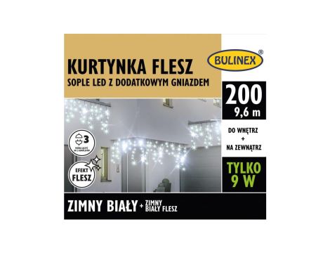 Lampki Bulinex 200led białe zimne 9,60m kurtyna sople flesz