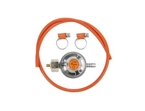 Zestaw przyłączeniowy do gazu Propan-Butan ( wąż 1m + reduktor gazowy 37mbar + opaski ślimakowe 10-16mm ) BRADAS