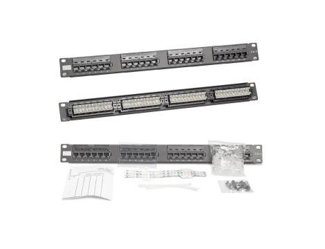 Patch panel RACK 19 kat.6 24p UTP 1U czarny
