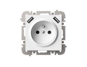 SANTRA gniazdo 2P+Z 2xUSB Zasilające bez ramki podtynkowe biały 4188-10