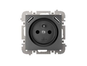 SANTRA gniazdo 2P+Z 2xUSB Zasilające bez ramki podtynkowe czarny 4188-19