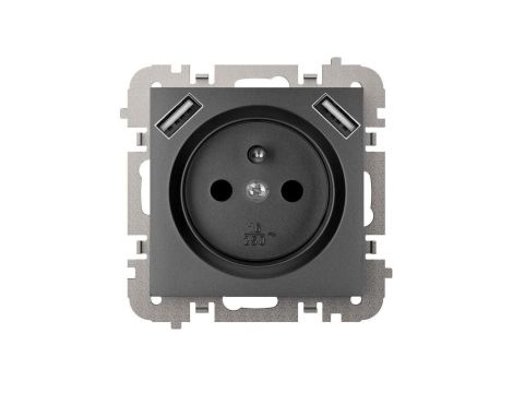 SANTRA gniazdo 2P+Z 2xUSB Zasilające bez ramki podtynkowe czarny 4188-19