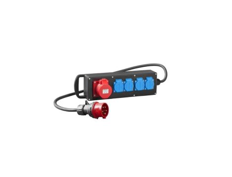 RS-P przedłużacz siłowy gumowany 4x2P+Z 3P+N+Z 32A, z przewodem i wtyką 5P/32A czarny 7002-10