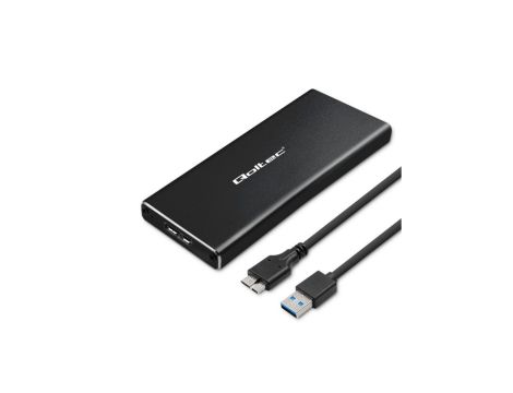 Qoltec Aluminiowa Obudowa Kieszeń na dysk M.2 SSD SATA NGFF USB 3.0 Super speed 5Gb/s 2TB Czarny