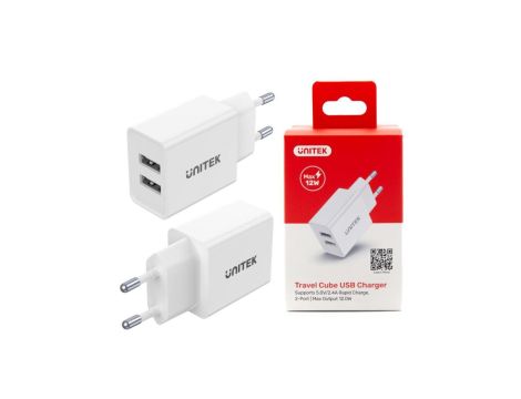 UNITEK Ładowarka sieciowa 2x USB (5V / 2,4A) Quick Charge 12W biała 50.0659