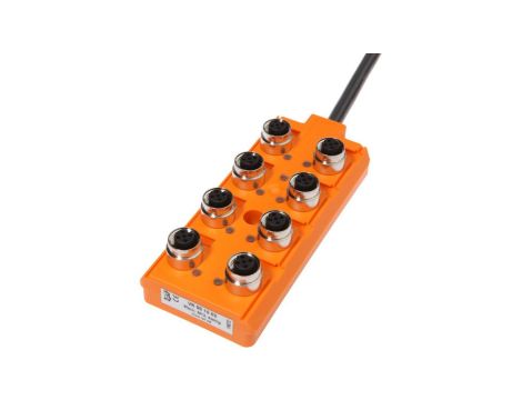 VK001003, rozdzielacz, 30x127x54mm, 10-30V DC, 8x M12, 4pin, IP67, TPU, Gniazdo czujnika/siłownika z przewodem uziemiającym, 12A