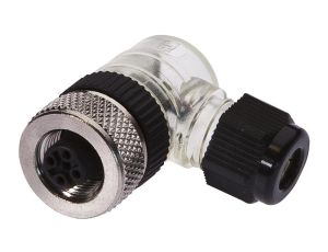 VK003220, Gniazdo kablowe, kątowe, połączenie śrubowe, Ø3-6,5mm, 4A, 30V, -25-90C, M12 żeńskie 4pin, IP67, mosiądz