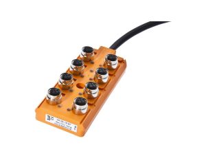 VK001007, rozdzielacz, 30x127x54mm, 10-30V DC, 8x M12 4pin, IP67, TPU, gniazdo czujnika/siłownika z przewodem uziemiającym, 12A