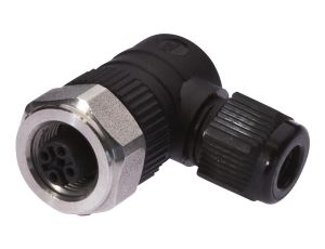 VK003820, Gniazdo kablowe, kątowe, połączenie śrubowe, Ø3-6,5mm, 4A, 240V, -25-90C, M12 żeńskie 4pin, IP67, PBT