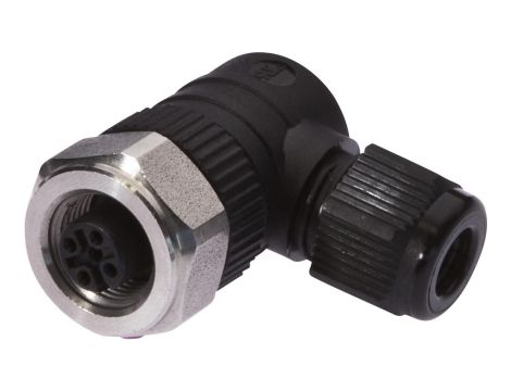 VK003820, Gniazdo kablowe, kątowe, połączenie śrubowe, Ø3-6,5mm, 4A, 240V, -25-90C, M12 żeńskie 4pin, IP67, PBT