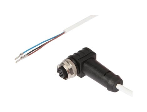 VKA0H021, Kabel przyłączeniowy, 10m, M12 żeński 3pin kątowy, Końcówka wolna, 3x0,34mm,PTFE, Ø3,8mm, 250V, -20-150C, IP65